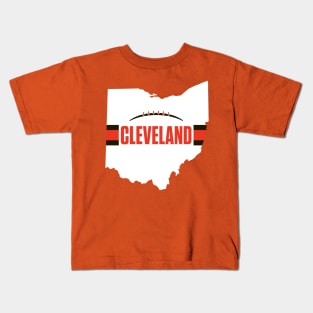 Cleveland Football Ohio Outline White T-Shirt Kids T-Shirt